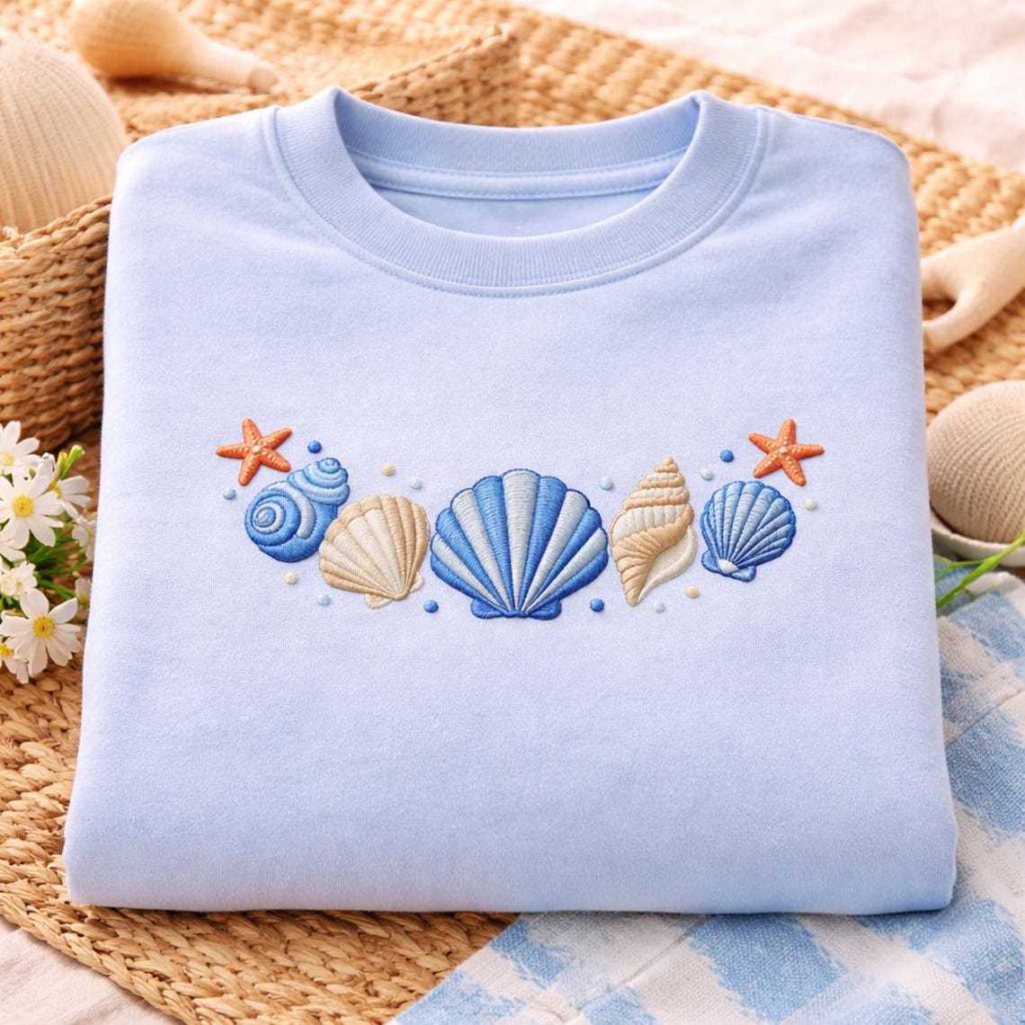 Seashell Embroidery Design, Beach Shells Starfish Border, Coastal ...