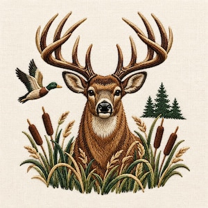 Deer Buck Embroidery Design, Woodland Wildlife Nature Machine Embroidery File (Digital Download)