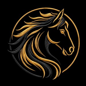 Gouden Paard Borduurpatroon, Elegant Paard Lijntekening Machineborduurbestand (Digitale Download)