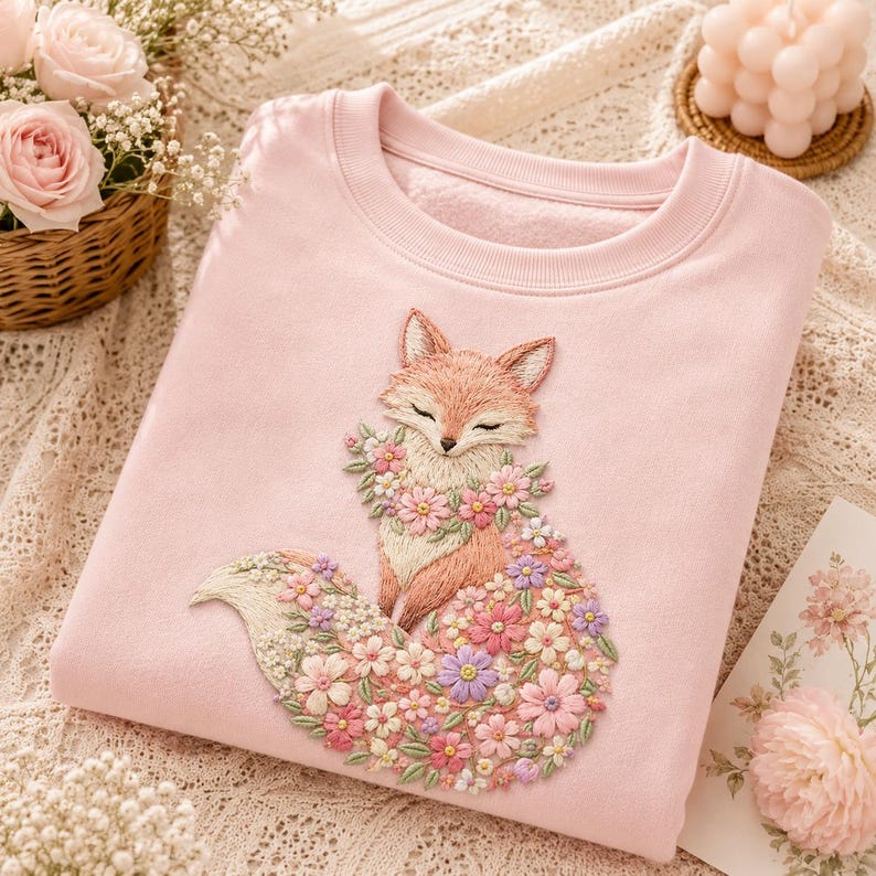 Floral Fox Embroidery Design, Woodland Flowers Machine File (digital ...