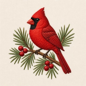 Cardinal Bird Embroidery Design, Red Songbird Machine Embroidery File, Winter Nature Digital Download