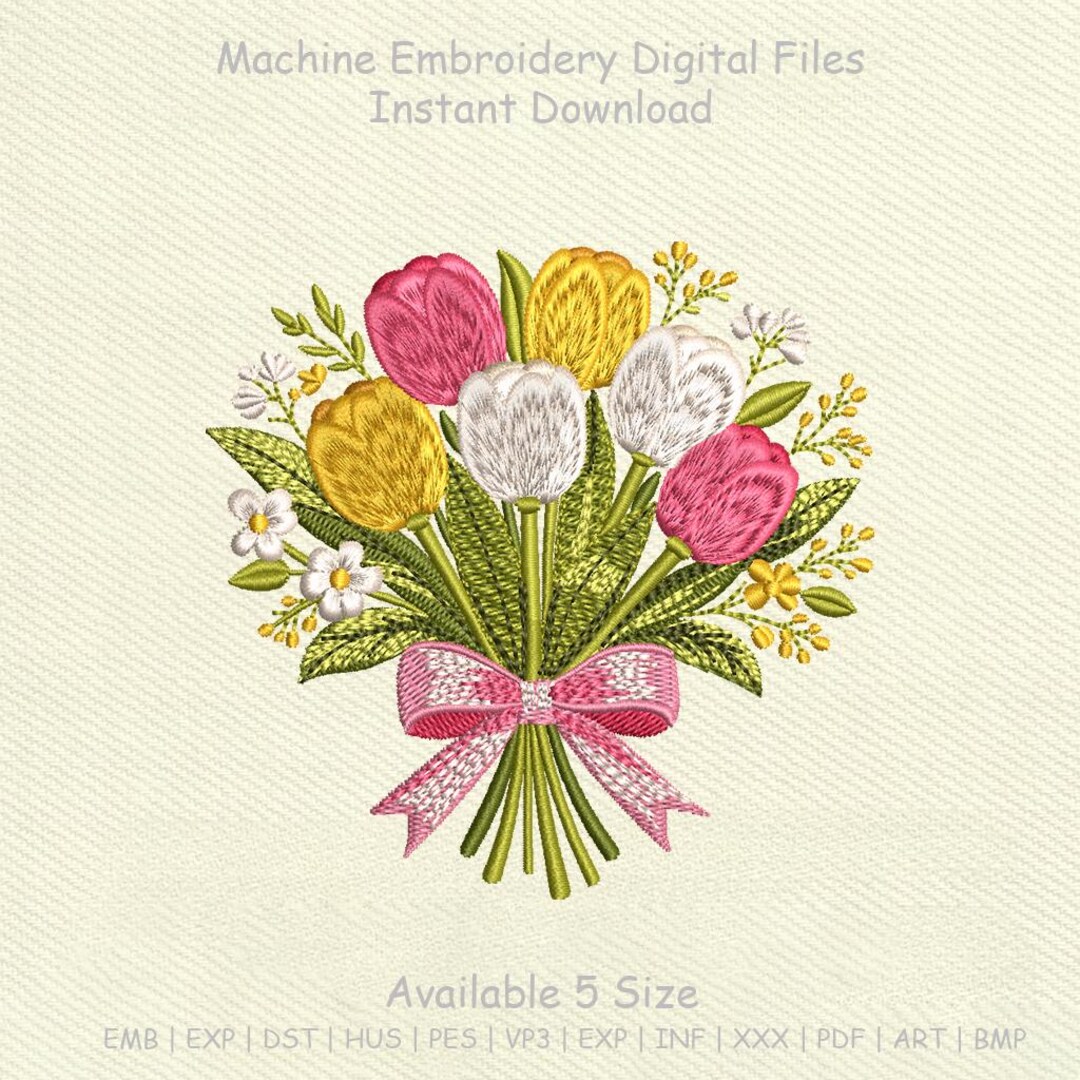 Tulip Bouquet Embroidery Design, Floral Spring Flowers, Machine ...