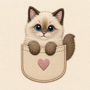 Diseño de bordado de bolsillo con gatito, archivo para bordado a máquina, gato (descarga digital)