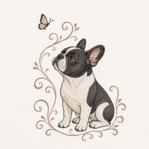Boston Terrier Embroidery Design, Butterfly Dog Portrait Machine Embroidery File (Digital Download)