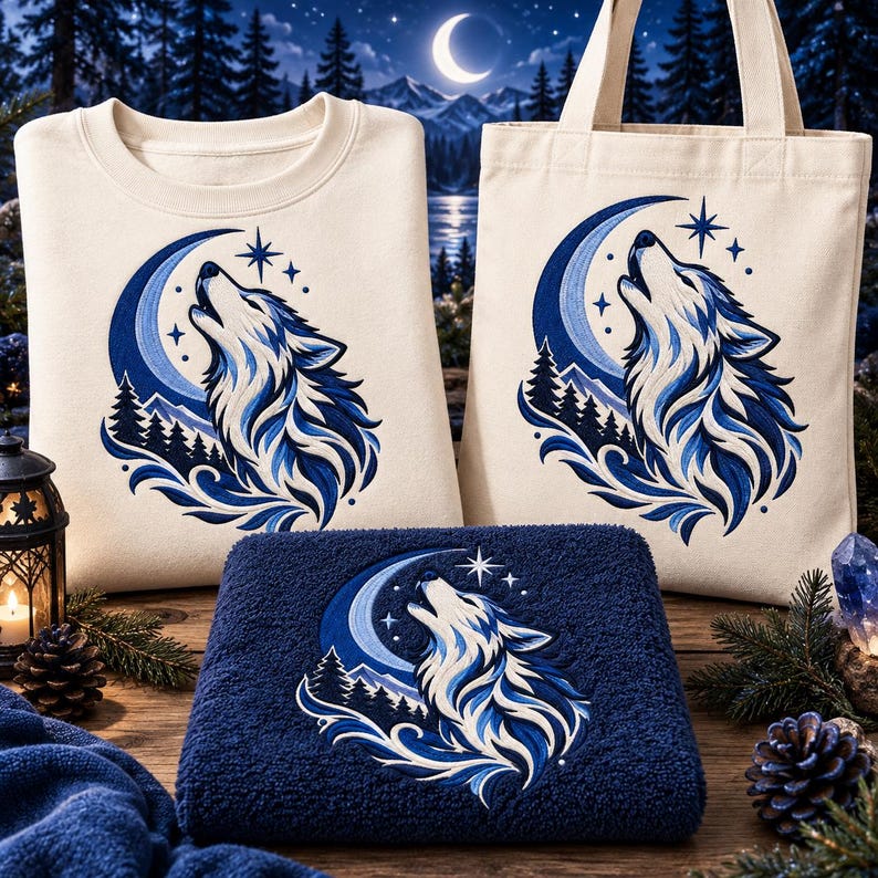 Problem Tree Visual Layout Howling Wolf Moon Embroidery Design, Mountain Night Sky (digital ...