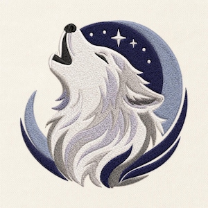 Howling Wolf Machine Embroidery Design, Moon Night Sky Wolf (Digital Download)