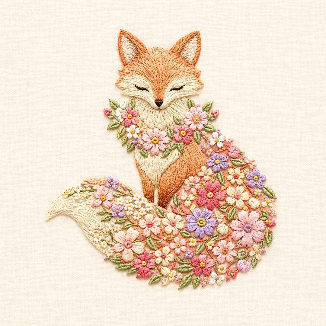 Floral Fox Embroidery Design, Woodland Flowers Machine File (digital ...