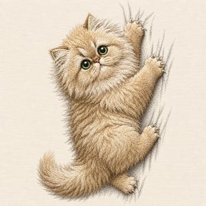 Persian Climbing Cat Machine Embroidery File, Fluffy Kitten Scratch Design (Digital File)