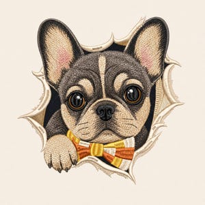 French Bulldog Halloween Machine Embroidery File, Candy Corn Bow Tie Dog Stitch Design