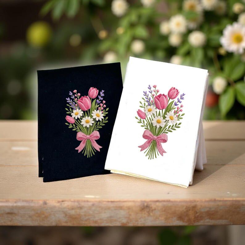 Tulip Daisy Bouquet Embroidery Design, Spring Floral Machine Embroidery ...