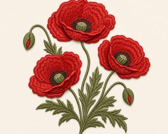 Red Poppy Embroidery Design, Floral Wildflower Machine File (5 Sizes)