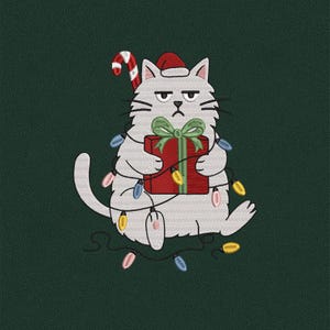 Grumpy Christmas Cat Embroidery Design, Holiday Kitty Stitch (Digital Download)