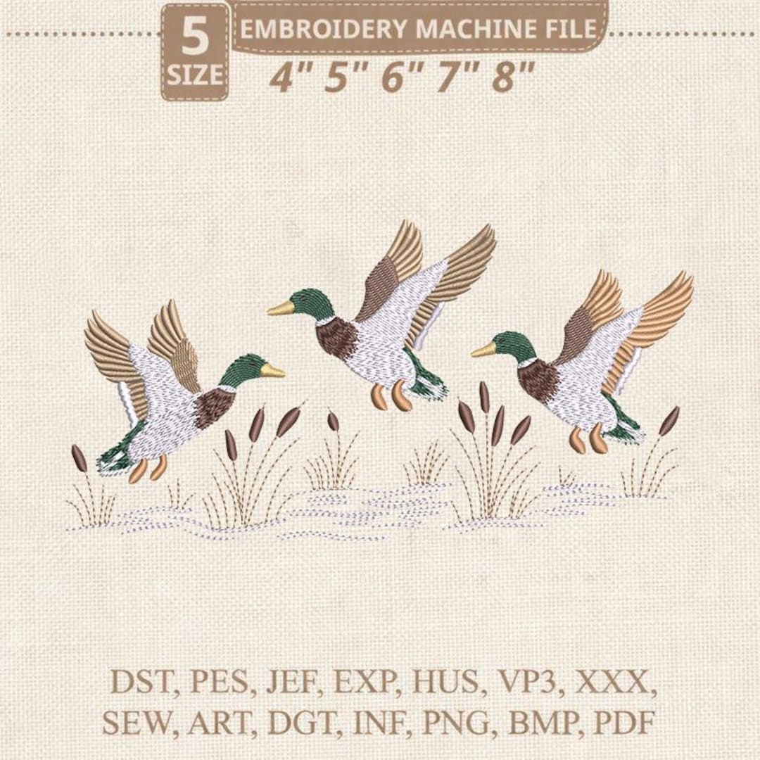 Flying Mallard Ducks Embroidery Design, Wildlife Machine File (PES DST ...