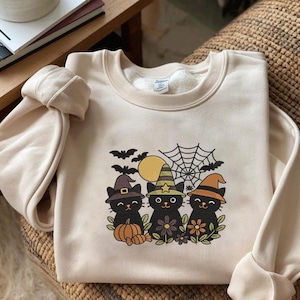 File per ricamo a macchina con gatto nero di Halloween, disegno a ragnatela di zucca con cappello da strega, modello per ricamo a macchina, download digitale autunnale