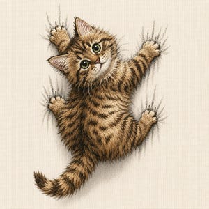 Brown Tabby Cat Climbing Embroidery File, Kitten Scratch Design (Digital File)