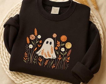 Ghost in Wildflowers Machine Embroidery Design, Fall Floral (Instant Download)