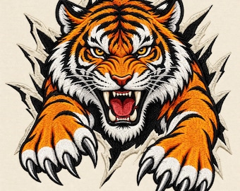 Fierce Tiger Machine Embroidery File, Wild Big Cat Design (Digital Download)