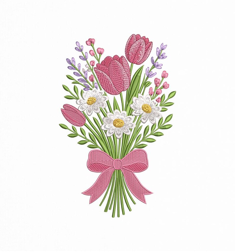 Tulip Daisy Bouquet Embroidery Design, Spring Floral Machine Embroidery ...