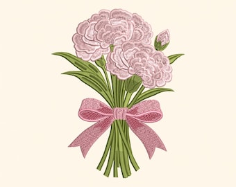 Diseño de bordado de la flor de nacimiento de enero, ramo de claveles rosas (archivo digital)