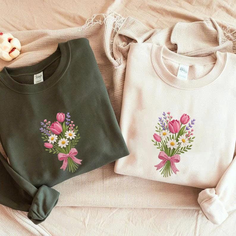 Tulip Daisy Bouquet Embroidery Design, Spring Floral Machine Embroidery ...