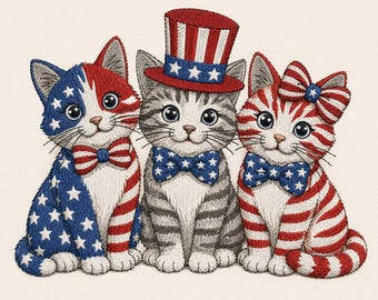 Patriotic Cats Embroidery Design, USA Kitten Machine File (Fourth Of July)