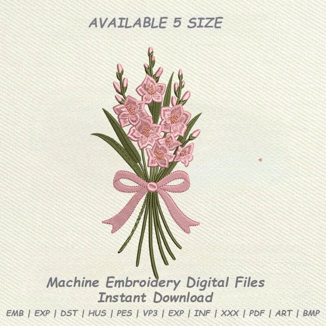 Pink Flower Bouquet Embroidery Design, Floral Bouquet Embroidery File ...
