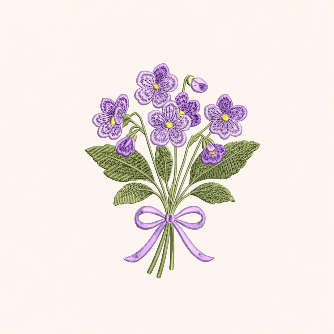 Violet Flower Embroidery Design, Purple Floral Bouquet Stitch File (PES ...