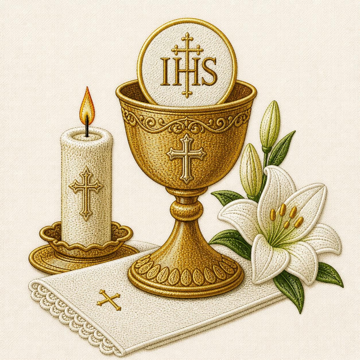 First Communion Chalice IHS Embroidery Design, Catholic Religious ...