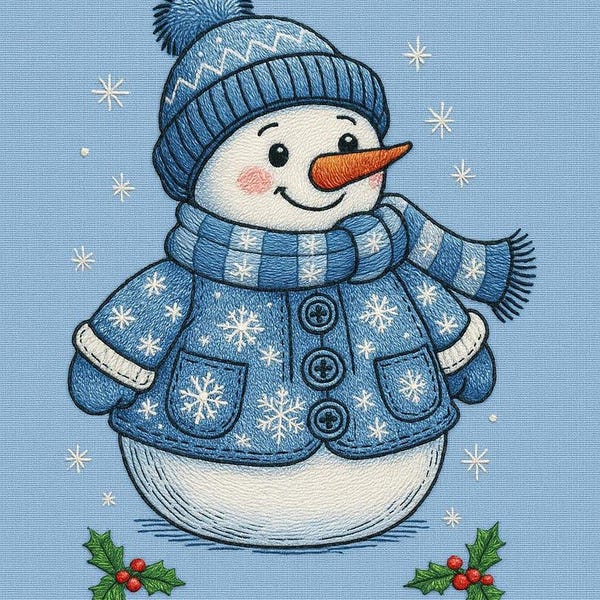 Christmas Snowmen Embroidery Design, Winter Holiday Machine Embroidery Pattern