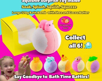 Kids Strawberry Bath Bomb | Surprise Squishie Toy, Collectible Gift