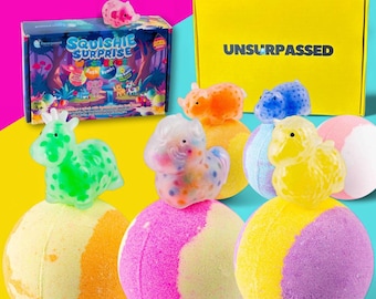 Kids Bath Bomb Gift Set | Squishie Animal Toy Surprise, Fruity Scent