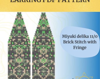 Patrón de aretes de cuentas con alfombra tribal: Flecos en punto ladrillo (PDF) (Miyuki Delica 11/0)