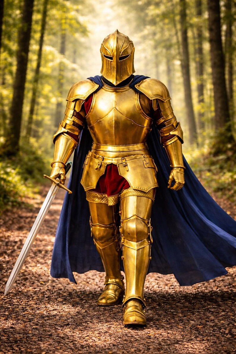 Golden Knight Full Armor Suit | Medieval Steel Plate LARP Costume - Etsy