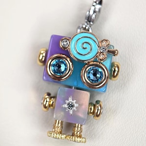 Collar y llavero de robot hecho a mano OOAK / Colgante de arte corporal giratorio / Acetato japonés