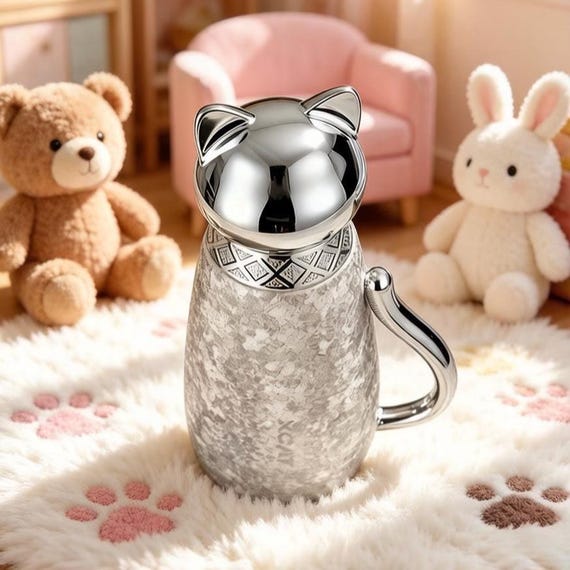 Cat Titanium Insulated Tumbler 12oz | Pure Titanium Vacuum Cup Gift with Straw & Lid