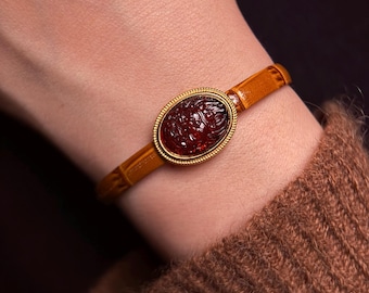 Pulsera Mahakala de ámbar natural · Buda de ámbar tallado a mano · Plata 925 bañada en oro · Joyería de protección espiritual