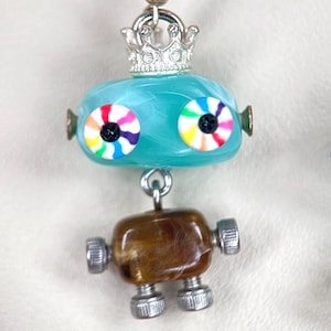 One-of-a-Kind Handmade Robot Earrings | Swarovski Eyes, Gold-Plated Brass, Acetate