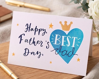 El mejor papá, Feliz Día del Padre, Tarjeta del Día del Padre, Tarjeta plegable individual impresa en tipografía, Interior en blanco