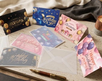 Juego de tarjetas de cumpleaños con globos, elegante tarjeta de felicitación para mujeres y hombres, regalo para amigos y mamás.