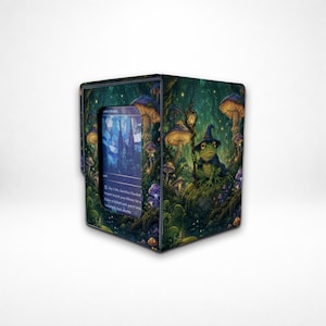 MTG/TCG Deck Box With Commander Display,Leather Card Storage,Enchanted Forest Frog Deck box, Attached-Lid