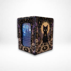 MTG/TCG-deckbox met Commander-display | Leren kaarthouder | Sterrenwaarzegkat | Vast deksel