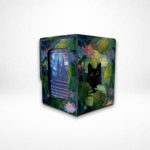 MTG/TCG Deck Box With Commander Display | Leather Card Storage | Mystic Lotus Cat| Attached-Lid