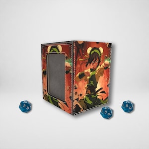 MTG/TCG Deck Box With Commander Display |  Leather Card Storage | Toph Beifong Earthbending| Attached-Lid