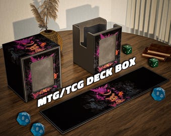 MTG Deck Box With Commander Display | Black Style | Leather Card Storage