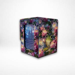 MTG/TCG Deck Box With Commander Display | Leather Card Storage | Glowing Lotus Frog| Attached-Lid