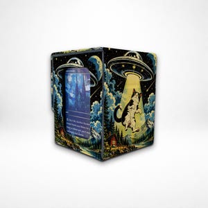 MTG/TCG Deck Box With Commander Display,Leather Card Storage,UFO Cat Abduction Deck box, Attached-Lid