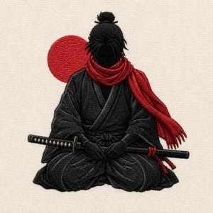 Samuraibroderidesign, japansk krigarlapp, Zen Ninja-mönster (digital nedladdning)