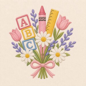 Borduurpatroon ABC-blokken met krijtliniaal, ideaal voor de start van het schooljaar (digitale download)