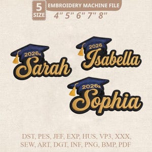 Ricamo personalizzato con il nome della classe di laurea del 2026 (file digitale)