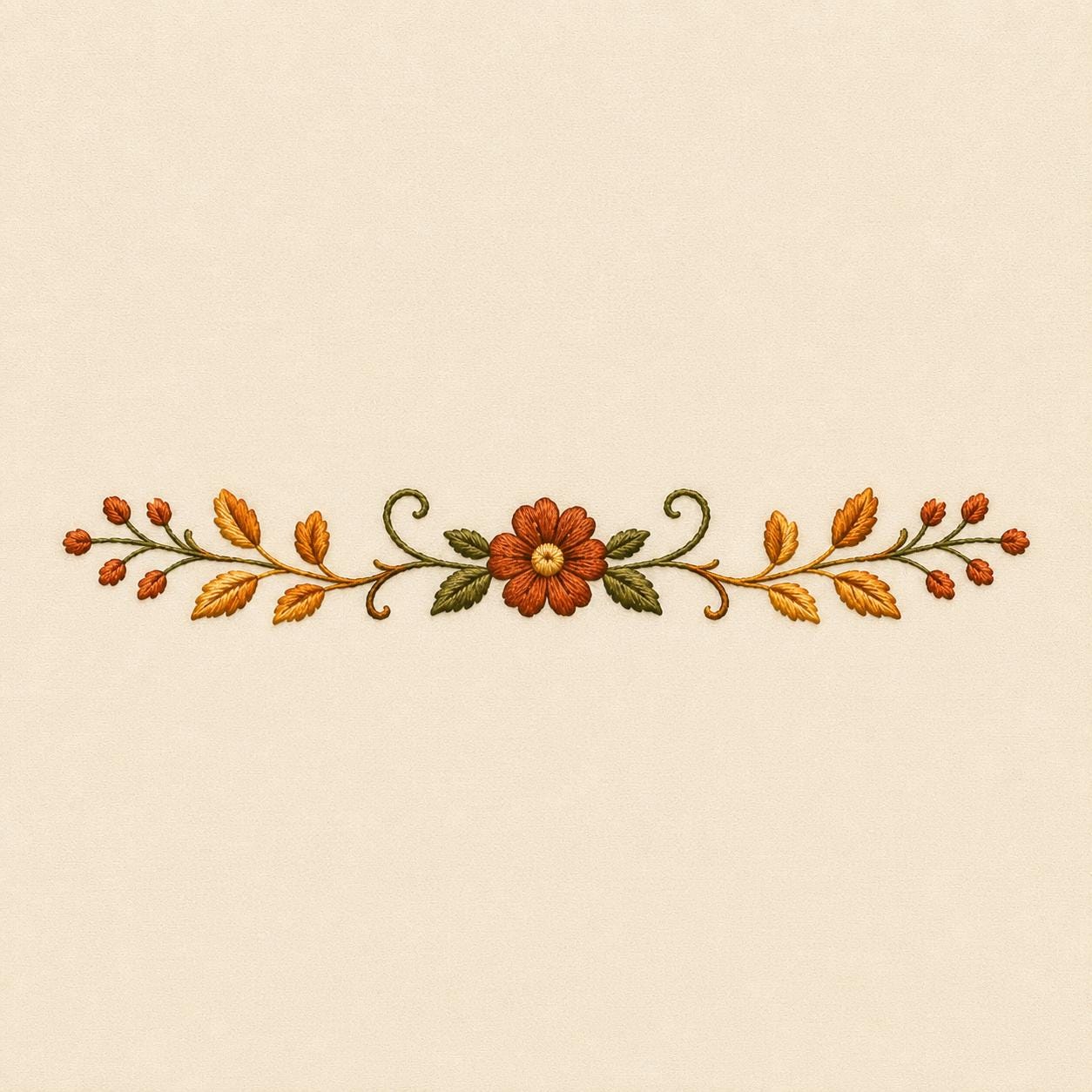 Fall Floral Embroidery Design, Autumn Border Machine Stitch Pattern (Digital Download)